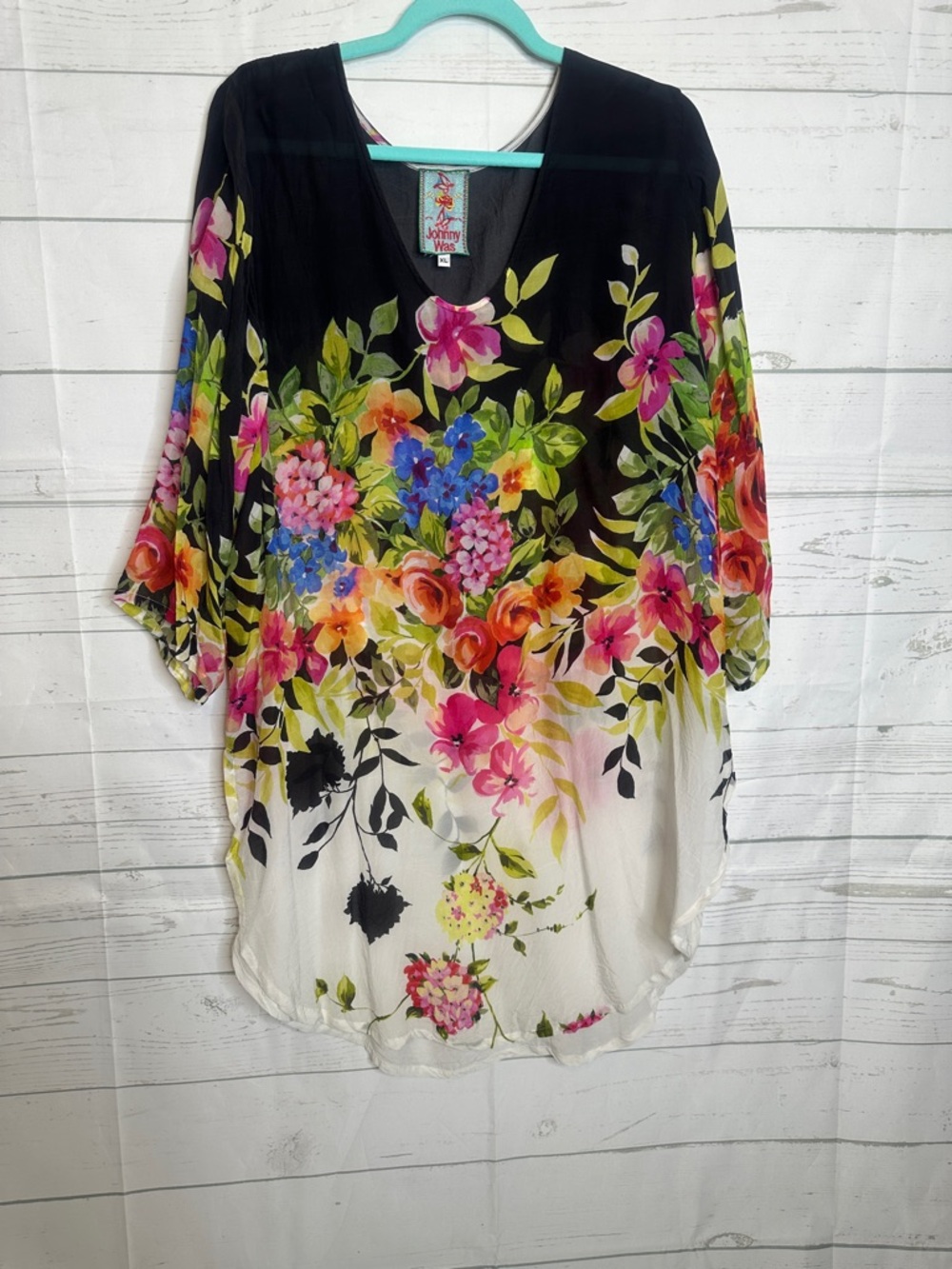 Johnny Was Black Multi Floral V-Neck Tunic